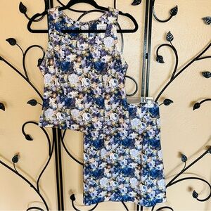 Vintage 90s Dani Max Blue Flower pattern shirt and skirt set Woman’s size 4